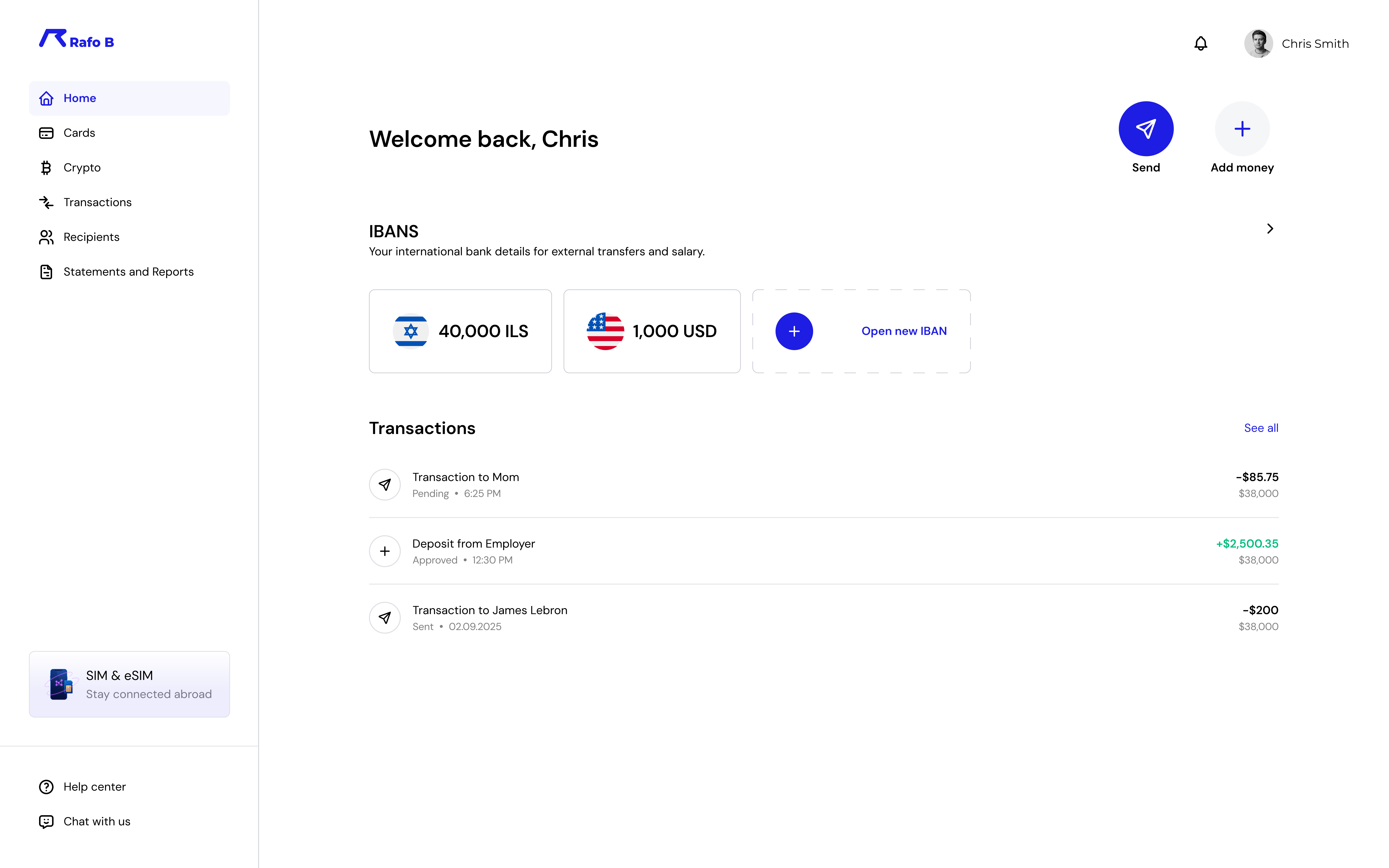 Rafo B — Home dashboard